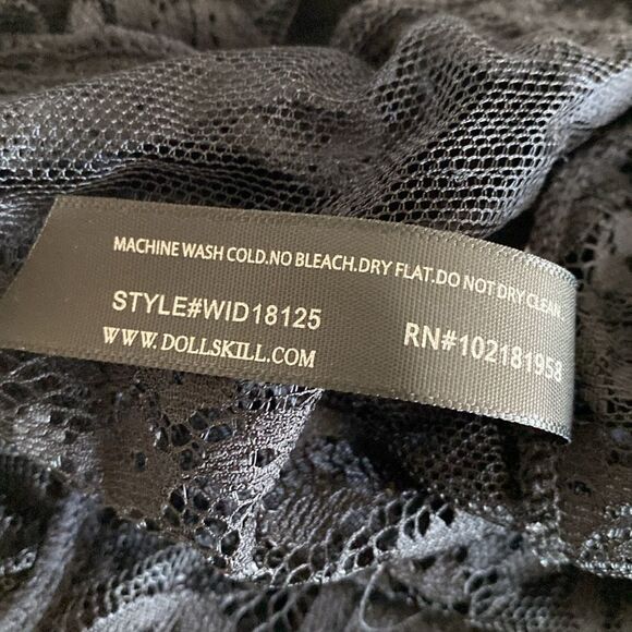 Dolls Kill Brand Widow Black Sheer Lace Short Sleeve Tiered Babydoll Mini Dress - Picture 6 of 7